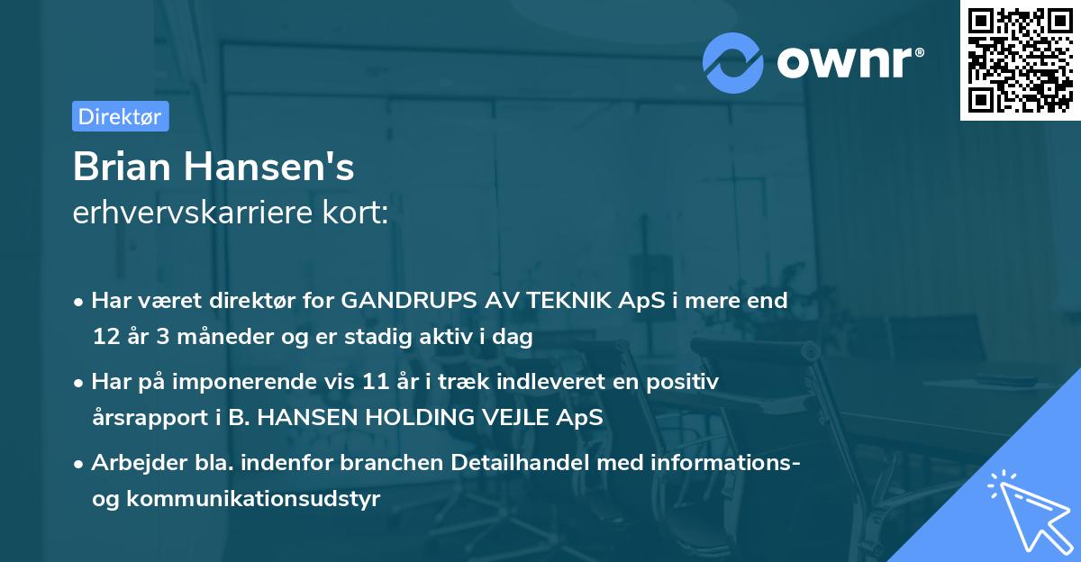 Brian Hansen's erhvervskarriere kort