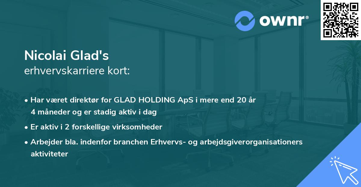Nicolai Glad's erhvervskarriere kort