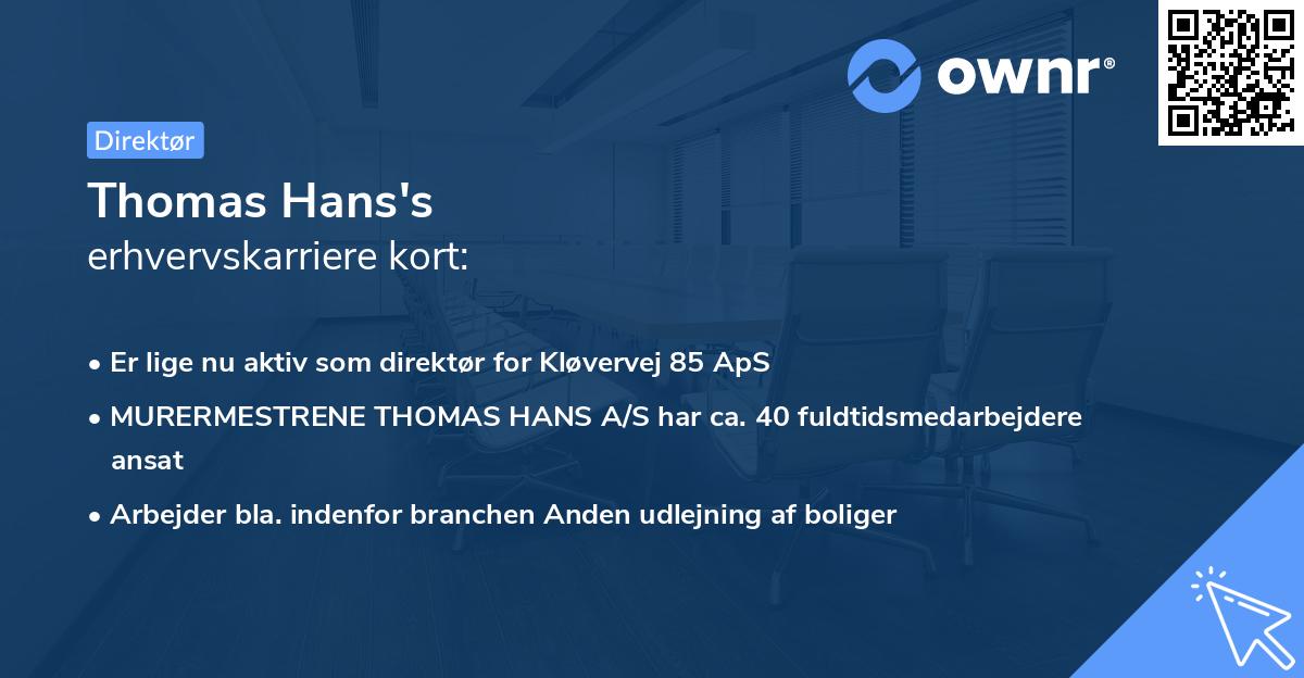 Thomas Hans's erhvervskarriere kort