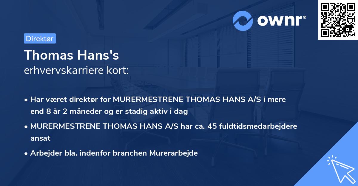 Thomas Hans's erhvervskarriere kort
