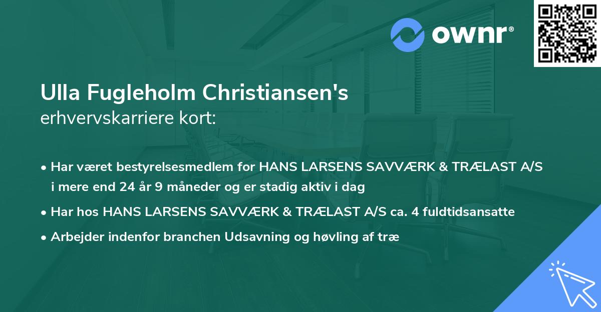 Ulla Fugleholm Christiansen's erhvervskarriere kort