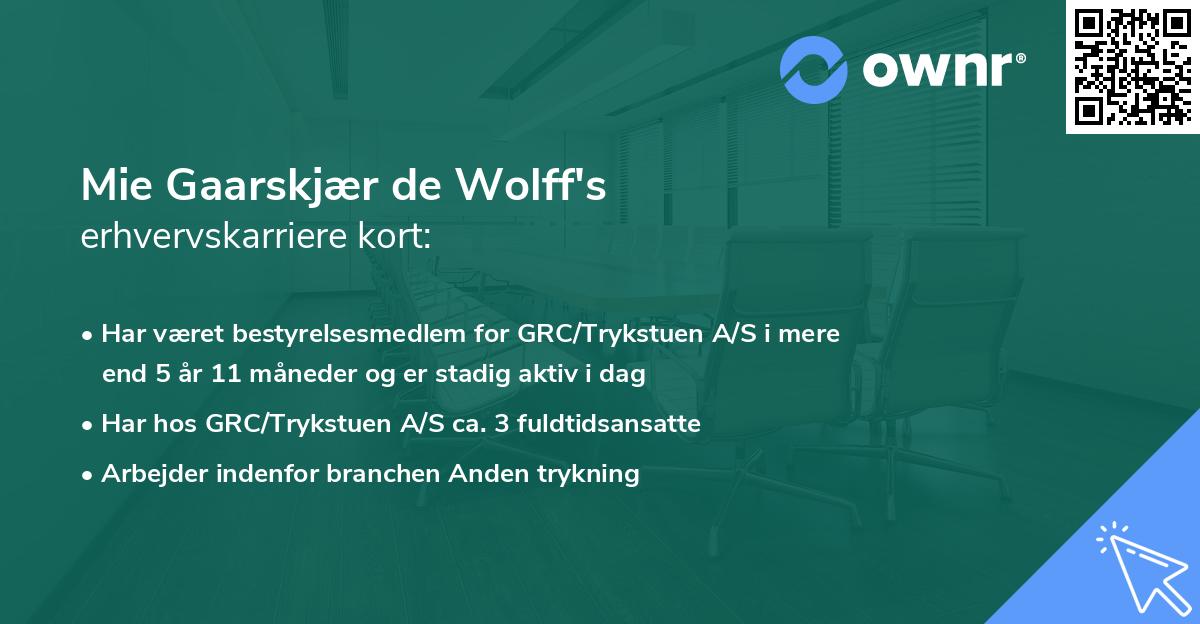 Mie Gaarskjær de Wolff's erhvervskarriere kort