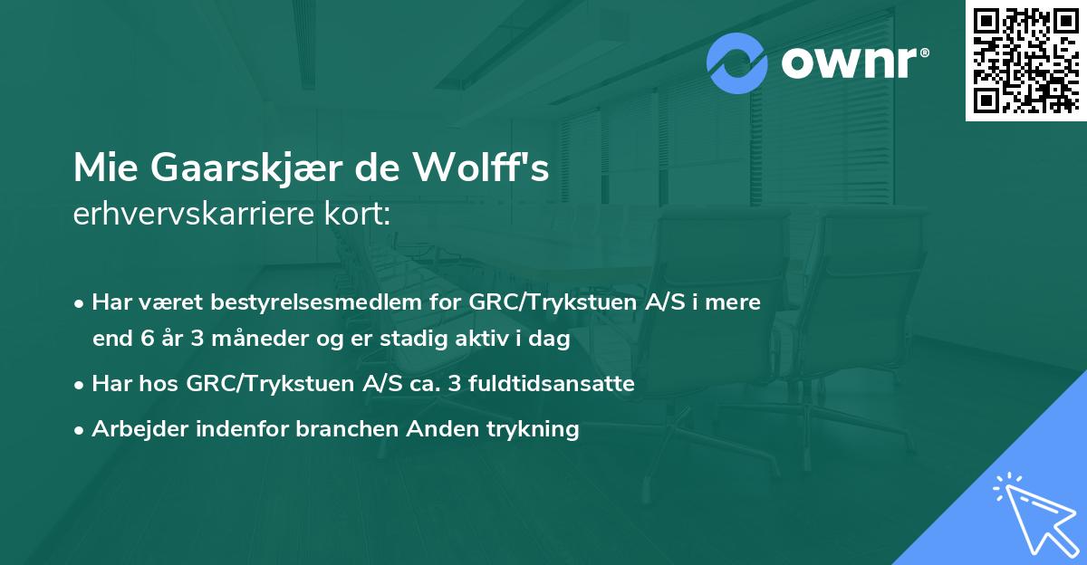 Mie Gaarskjær de Wolff's erhvervskarriere kort