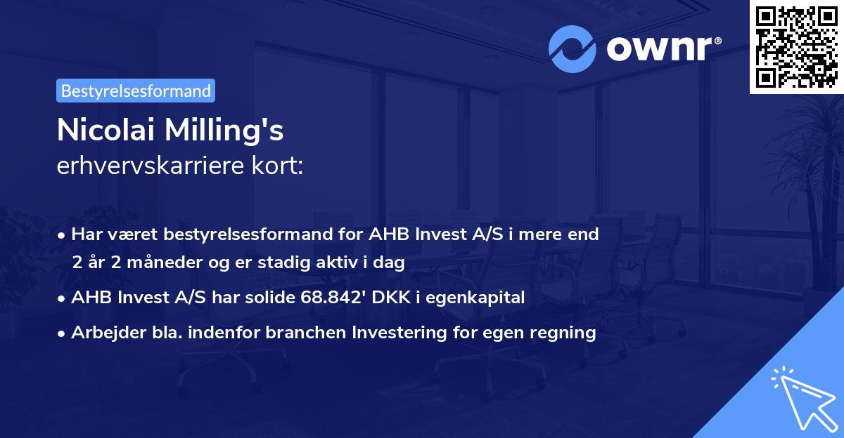 Nicolai Milling's erhvervskarriere kort