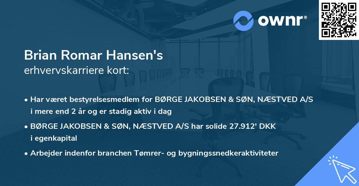 Brian Romar Hansen's erhvervskarriere kort