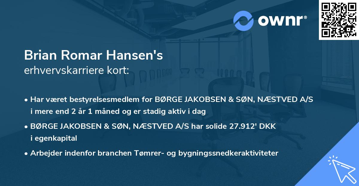 Brian Romar Hansen's erhvervskarriere kort