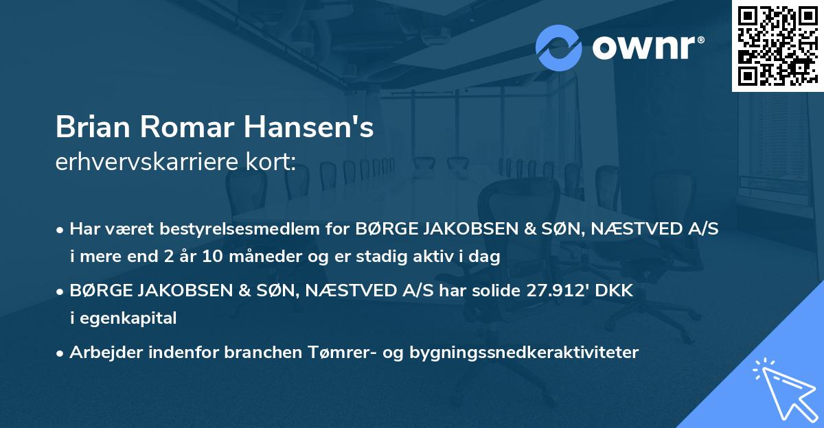 Brian Romar Hansen's erhvervskarriere kort