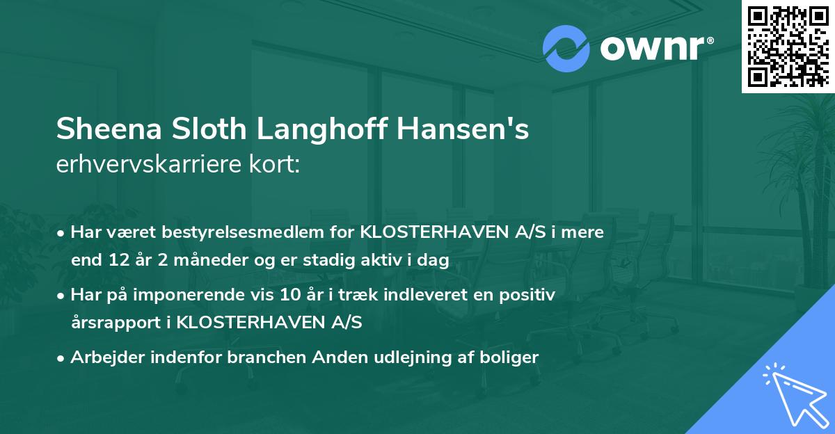 Sheena Sloth Langhoff Hansen's erhvervskarriere kort