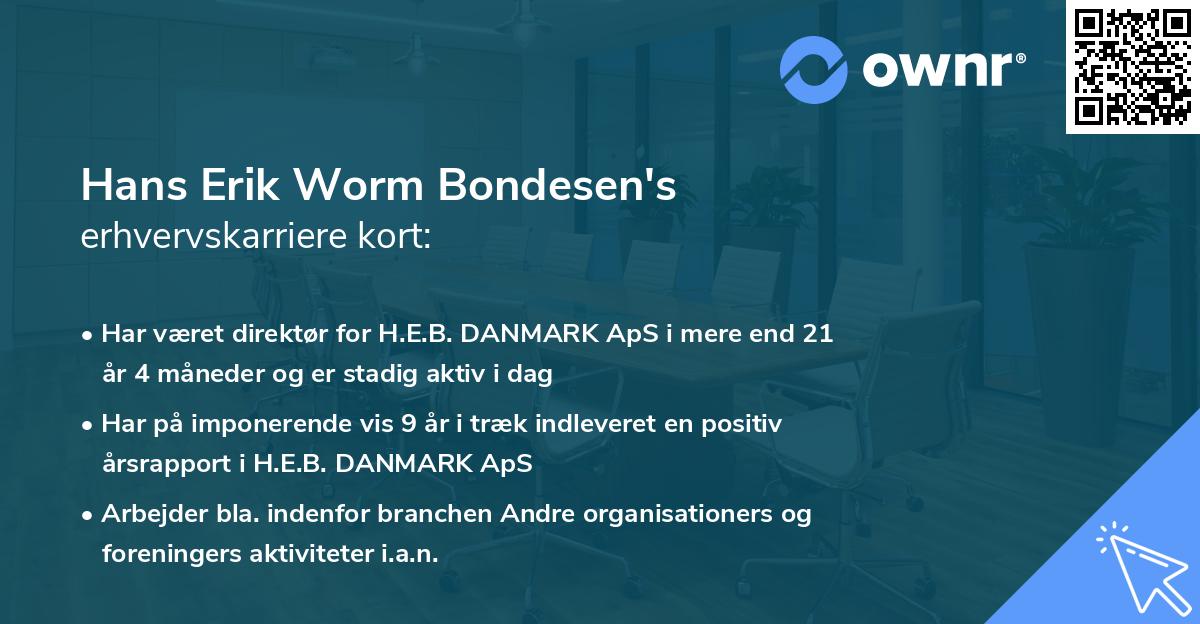 Hans Erik Worm Bondesen's erhvervskarriere kort