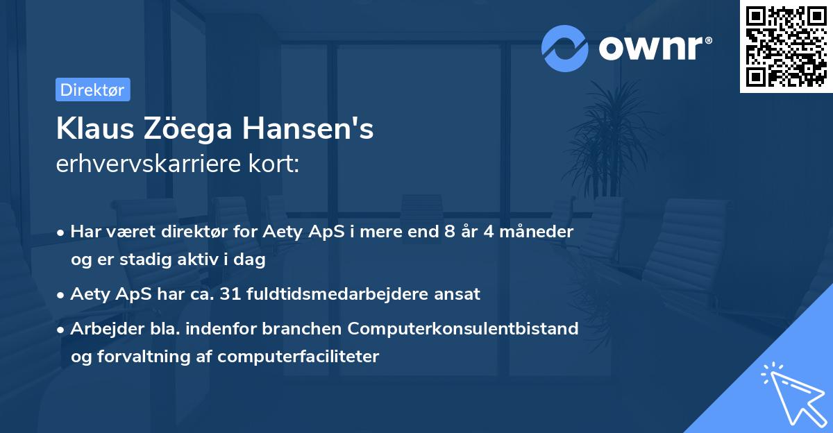Klaus Zöega Hansen's erhvervskarriere kort
