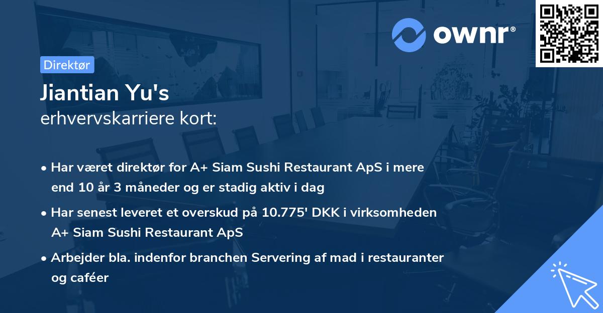 Jiantian Yu's erhvervskarriere kort