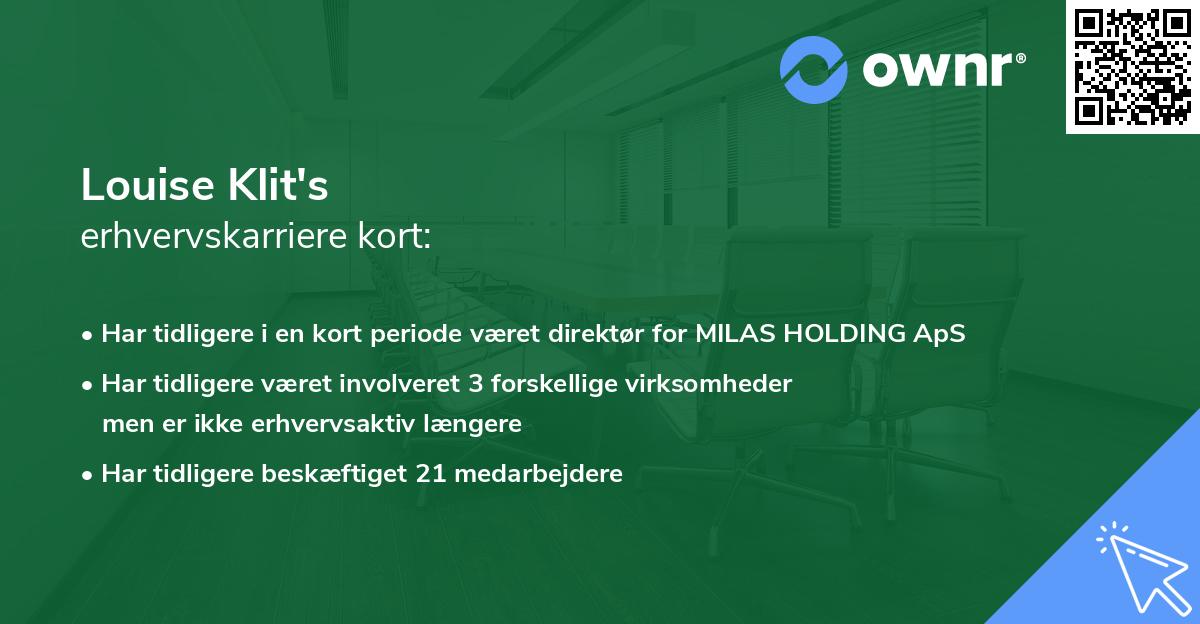 Louise Klit's erhvervskarriere kort