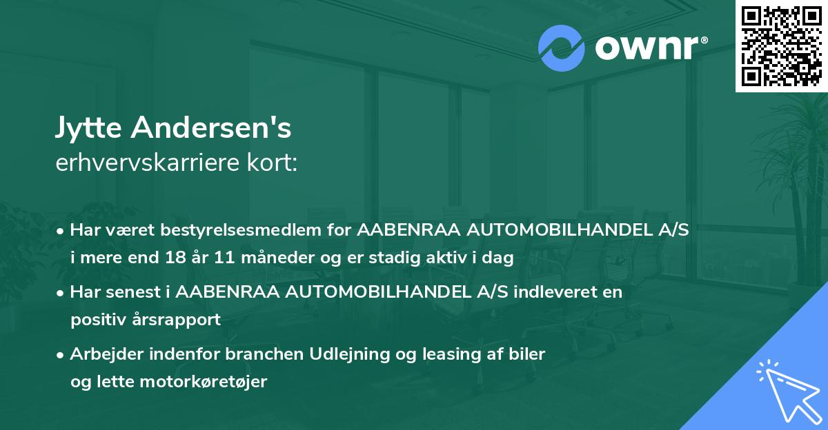 Jytte Andersen's erhvervskarriere kort