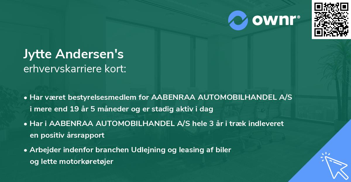 Jytte Andersen's erhvervskarriere kort