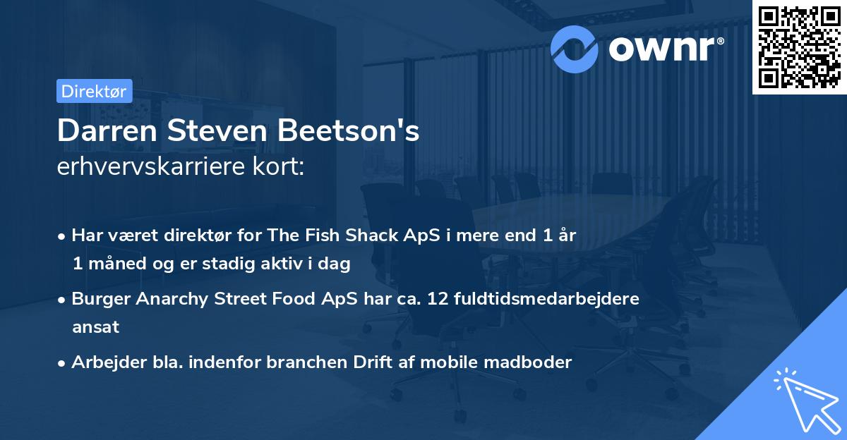 Darren Steven Beetson's erhvervskarriere kort