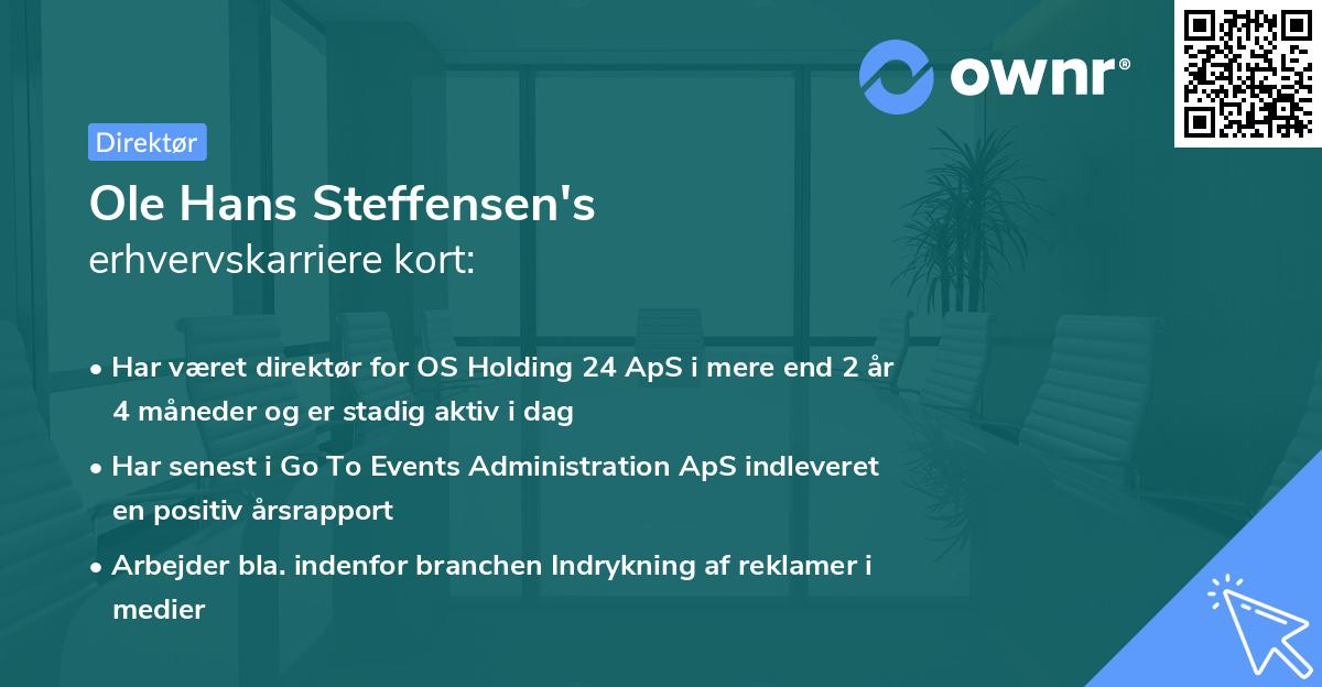 Ole Hans Steffensen's erhvervskarriere kort