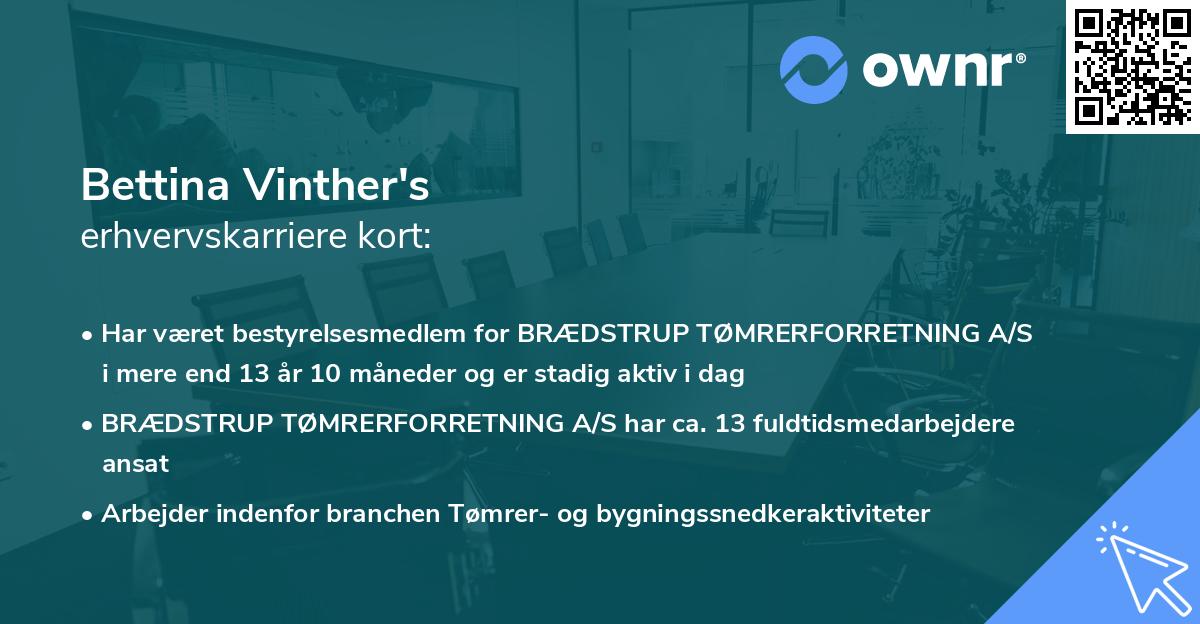 Bettina Vinther's erhvervskarriere kort