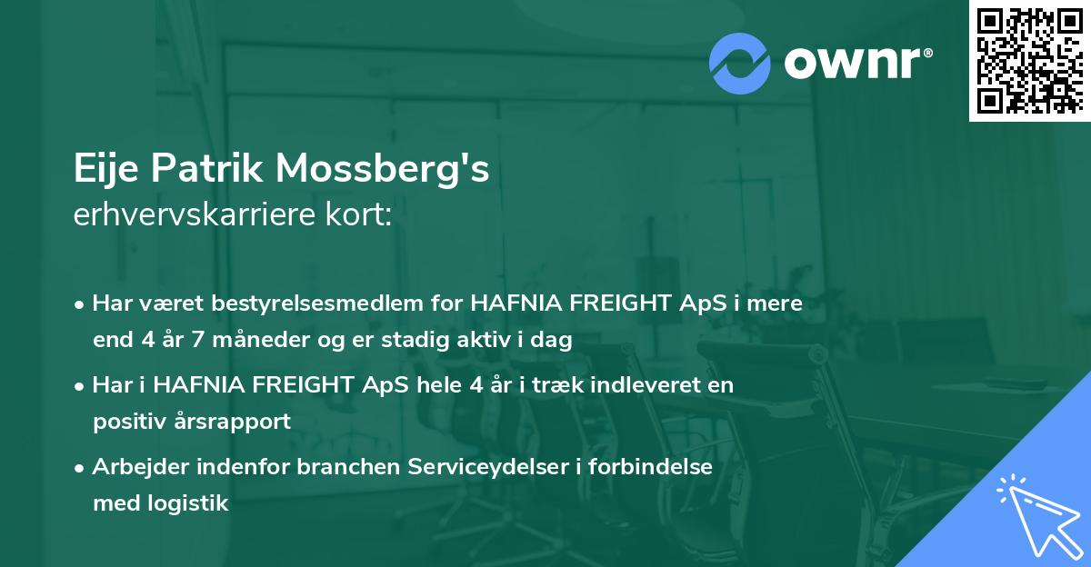 Eije Patrik Mossberg's erhvervskarriere kort
