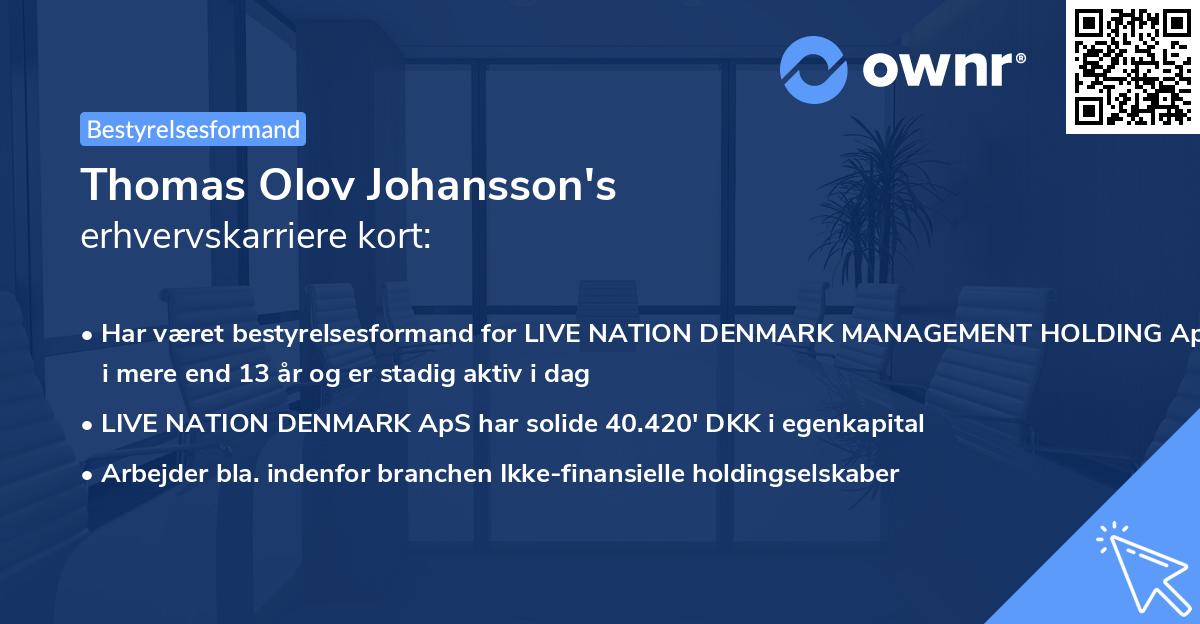 Thomas Olov Johansson's erhvervskarriere kort