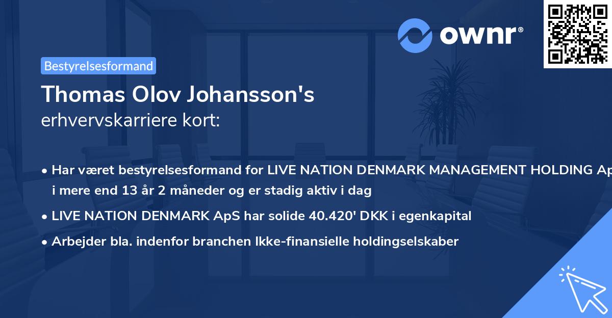 Thomas Olov Johansson's erhvervskarriere kort