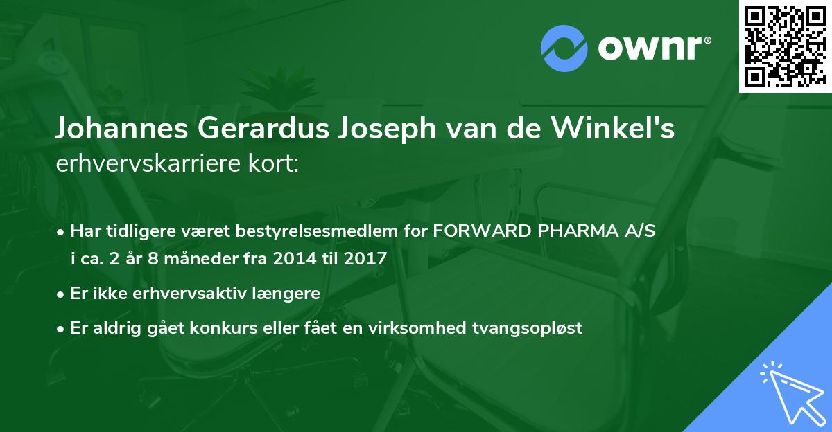 Johannes Gerardus Joseph van de Winkel's erhvervskarriere kort