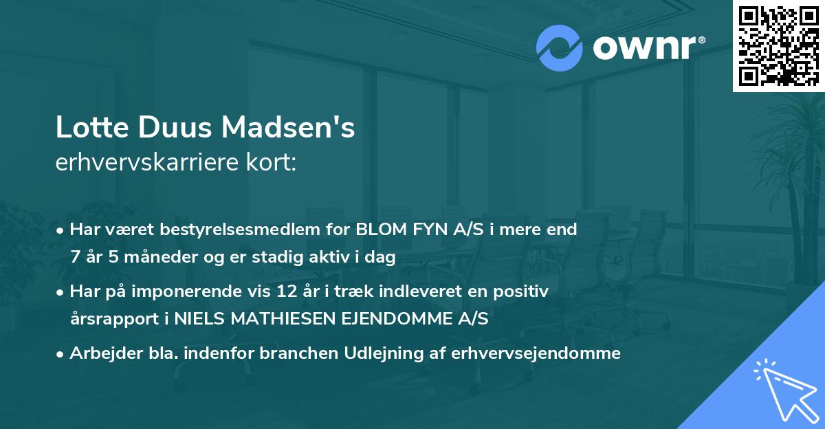 Lotte Duus Madsen's erhvervskarriere kort
