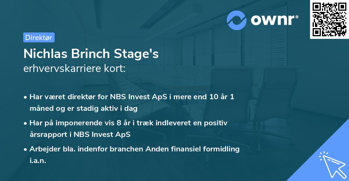 Nichlas Brinch Stage's erhvervskarriere kort