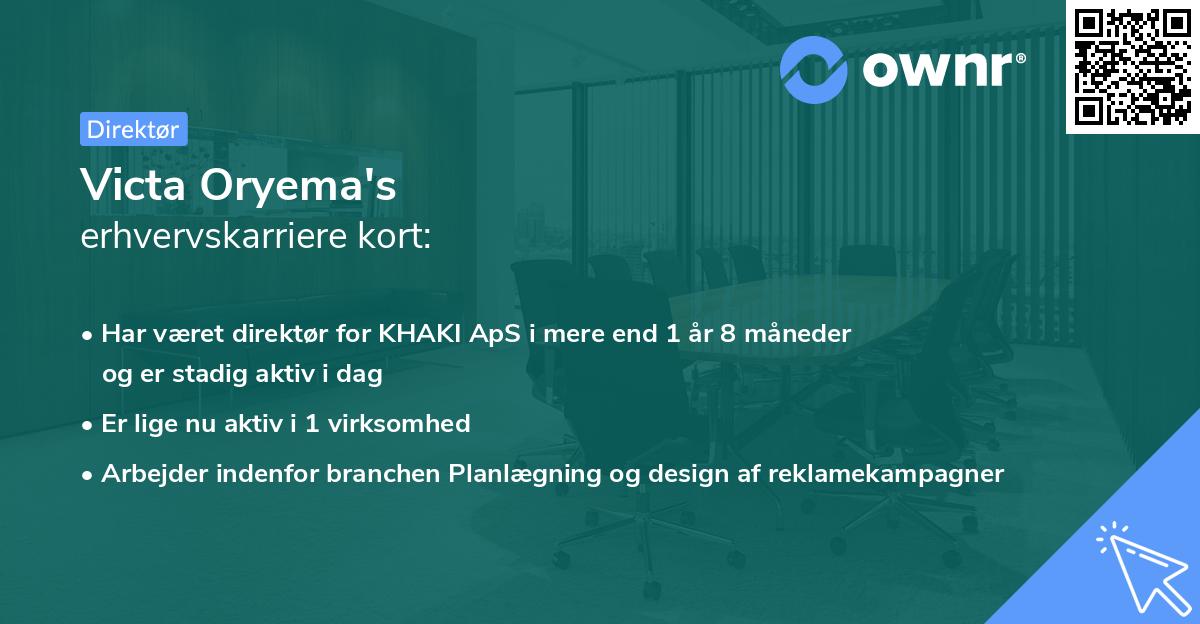 Victa Oryema's erhvervskarriere kort