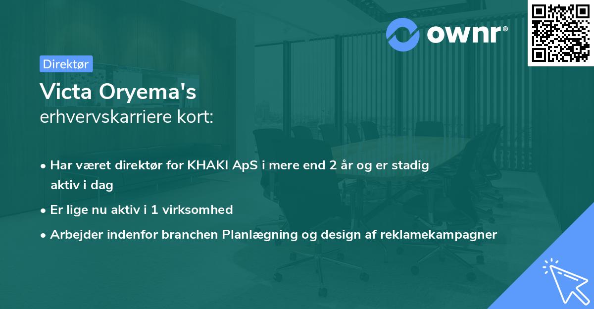 Victa Oryema's erhvervskarriere kort