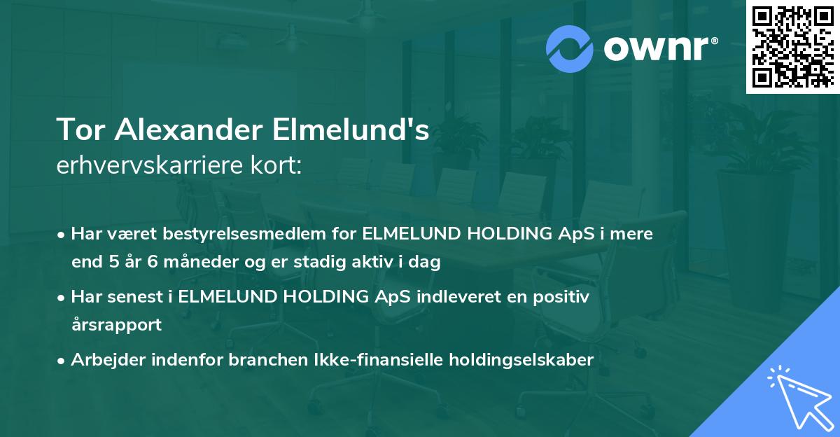 Tor Alexander Elmelund's erhvervskarriere kort