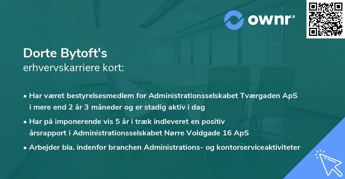 Dorte Bytoft's erhvervskarriere kort