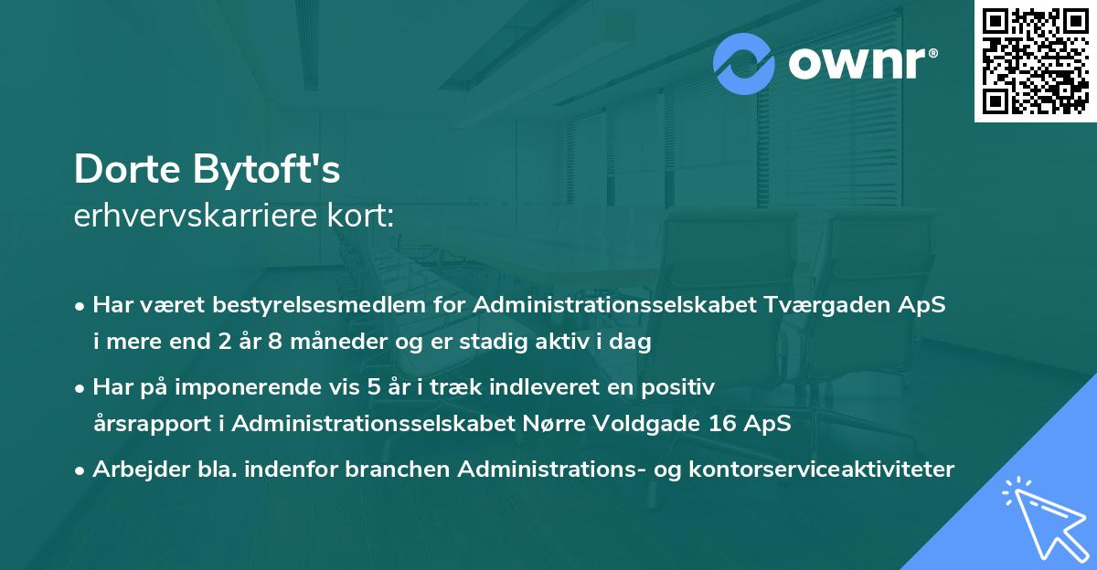 Dorte Bytoft's erhvervskarriere kort