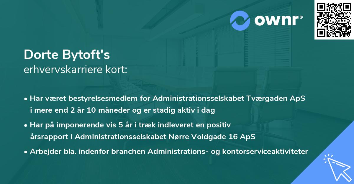 Dorte Bytoft's erhvervskarriere kort