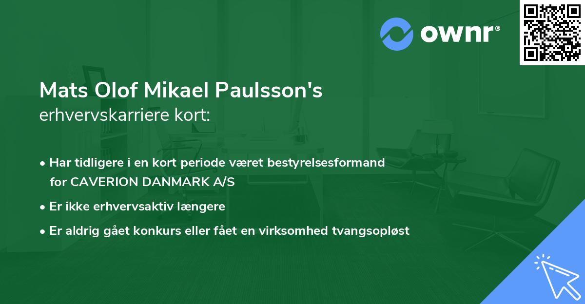 Mats Olof Mikael Paulsson's erhvervskarriere kort