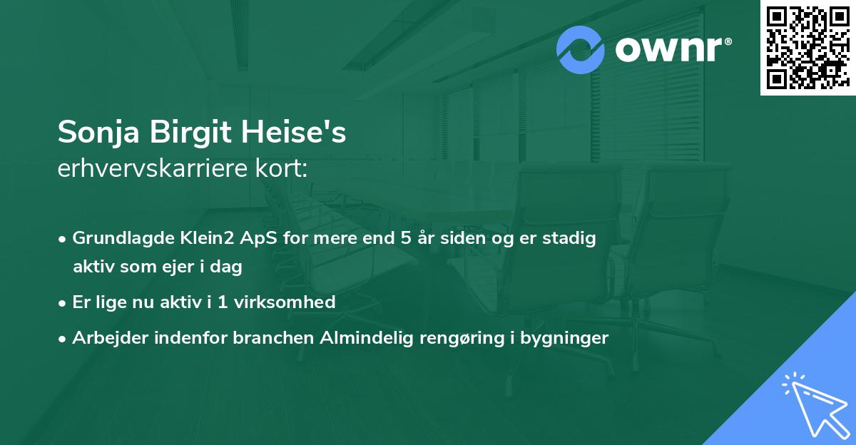 Sonja Birgit Heise's erhvervskarriere kort