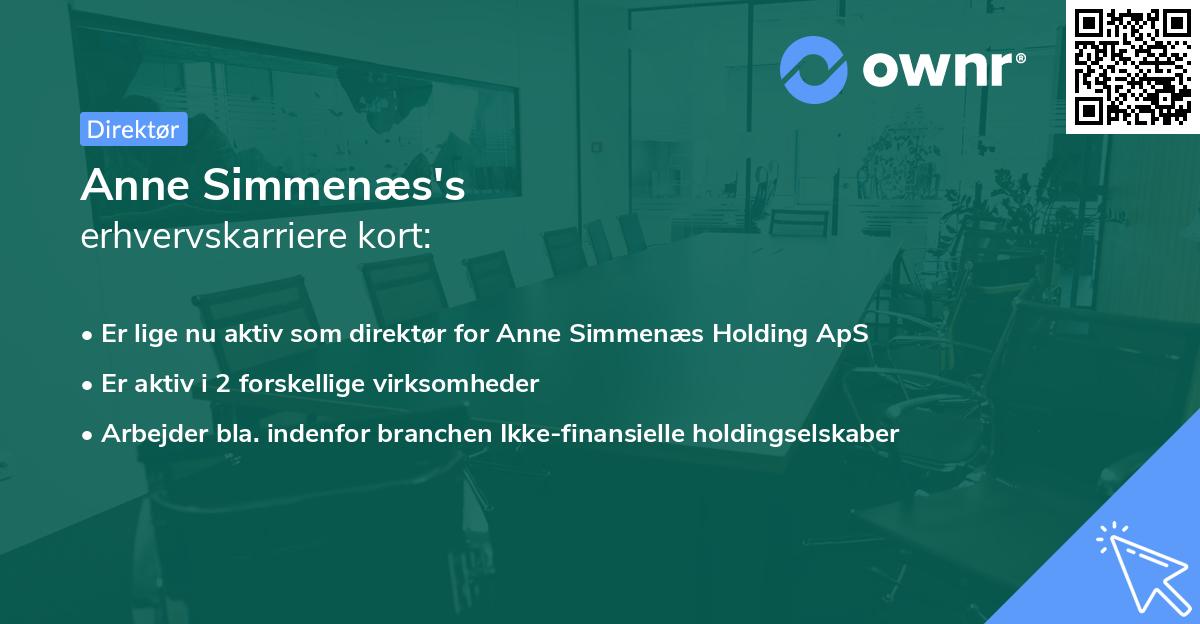 Anne Simmenæs's erhvervskarriere kort