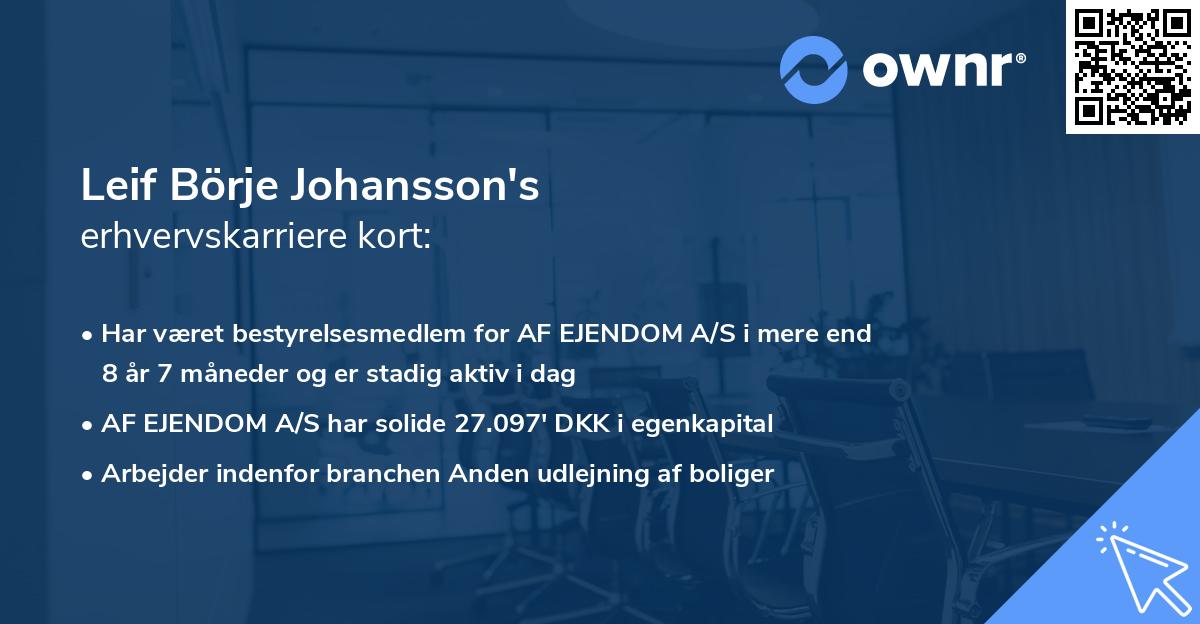 Leif Börje Johansson's erhvervskarriere kort