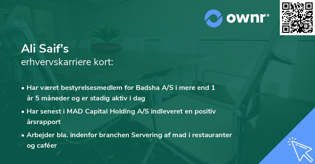Ali Saif's erhvervskarriere kort
