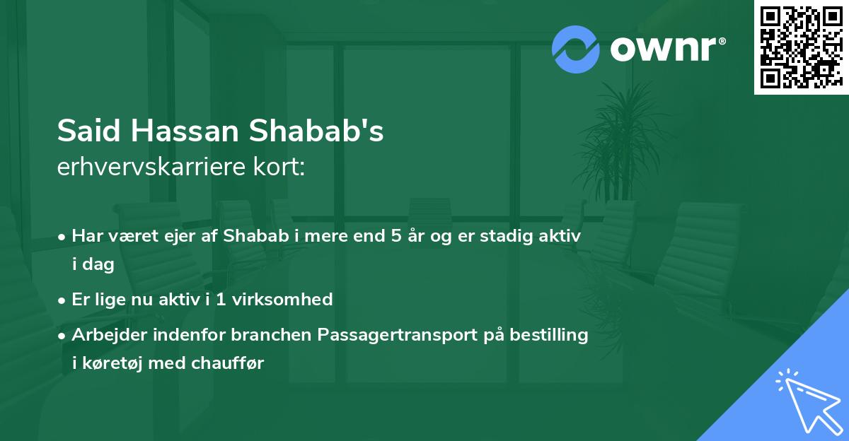 Said Hassan Shabab's erhvervskarriere kort