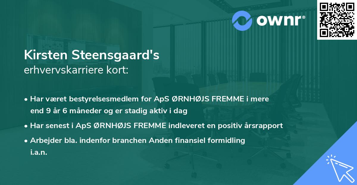 Kirsten Steensgaard's erhvervskarriere kort