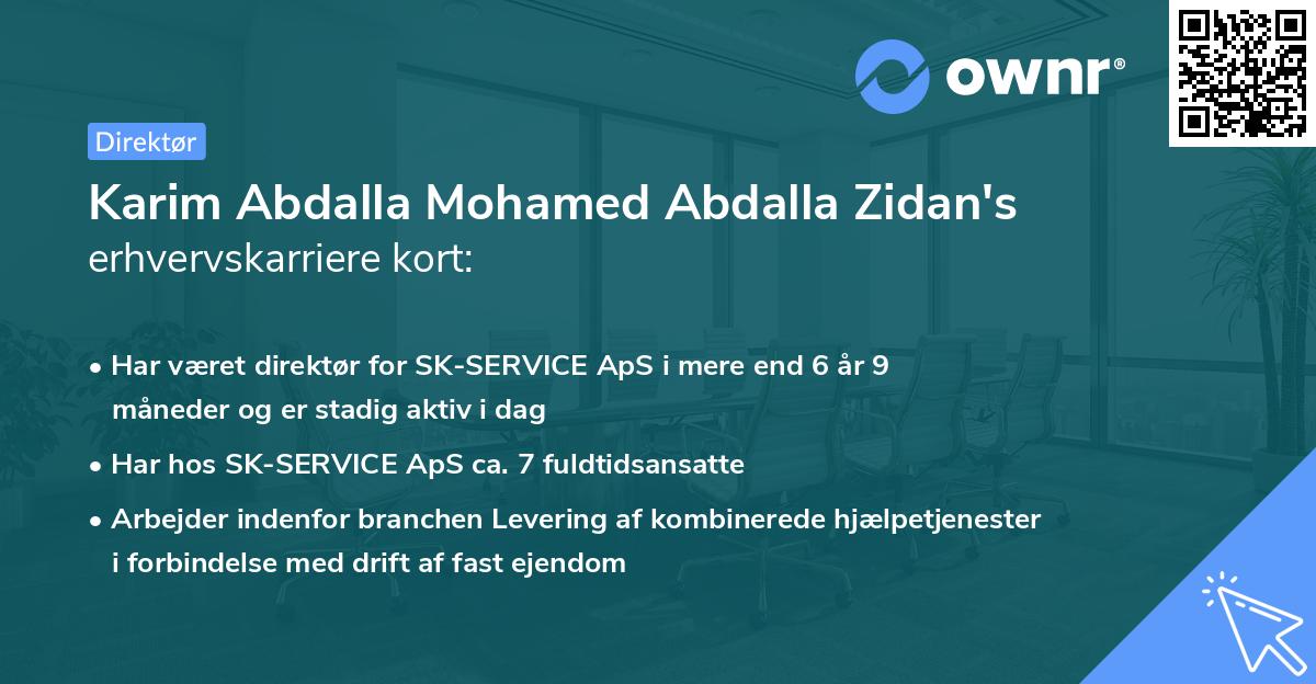 Karim Abdalla Mohamed Abdalla Zidan's erhvervskarriere kort