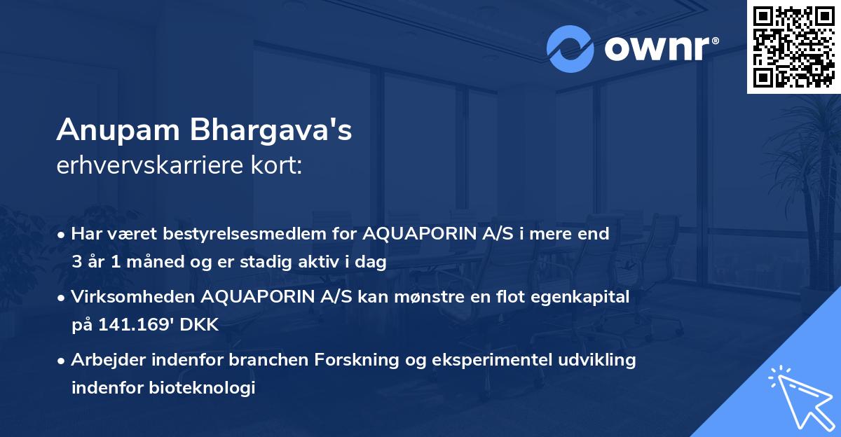 Anupam Bhargava's erhvervskarriere kort