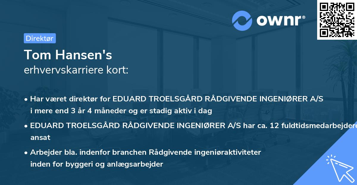 Tom Hansen's erhvervskarriere kort