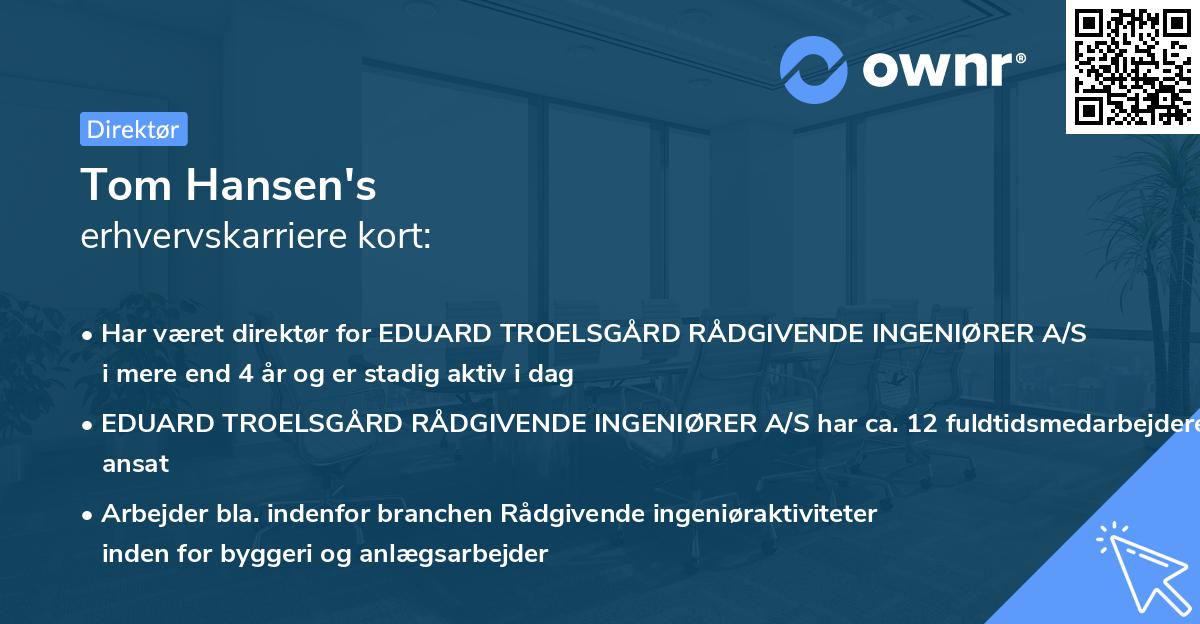 Tom Hansen's erhvervskarriere kort