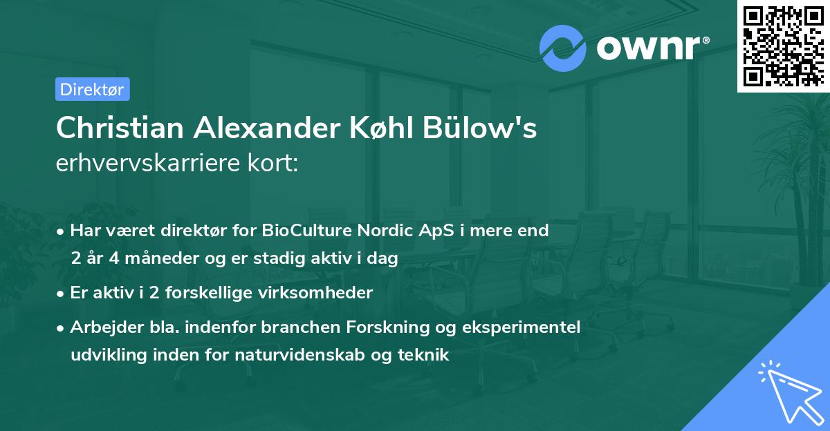 Christian Alexander Køhl Bülow's erhvervskarriere kort