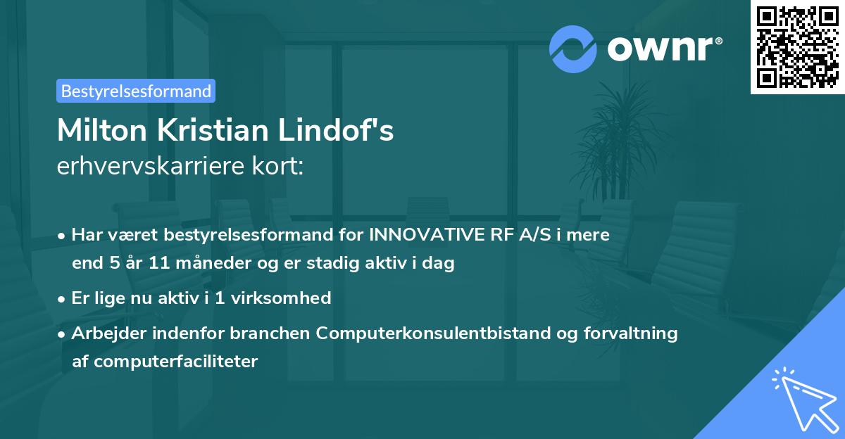 Milton Kristian Lindof's erhvervskarriere kort