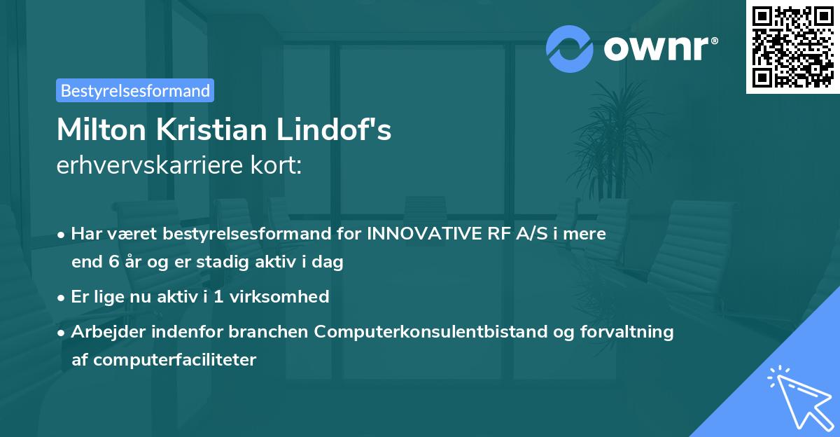 Milton Kristian Lindof's erhvervskarriere kort