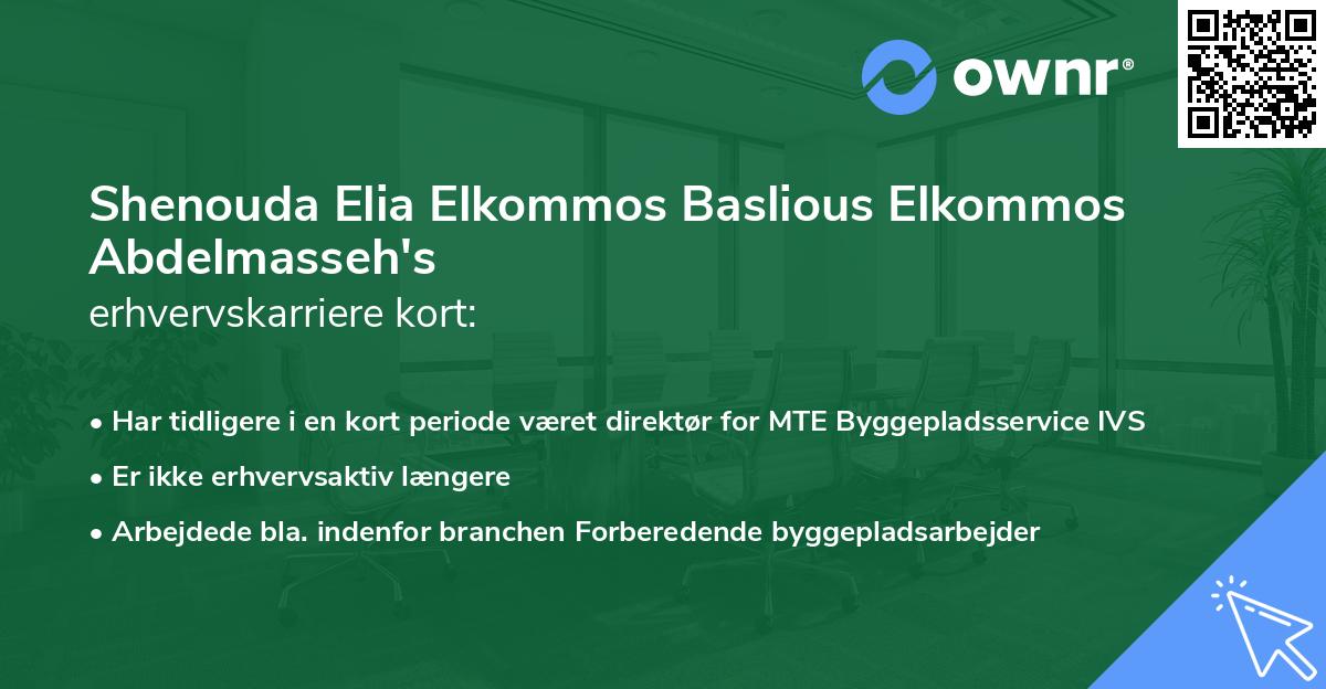 Shenouda Elia Elkommos Baslious Elkommos Abdelmasseh's erhvervskarriere kort