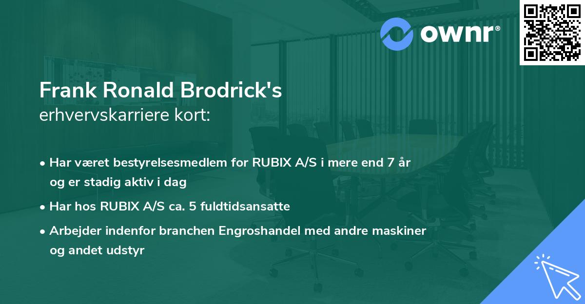 Frank Ronald Brodrick's erhvervskarriere kort