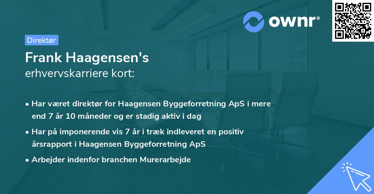 Frank Haagensen's erhvervskarriere kort